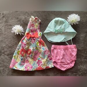 Floral Kids Dress Set with Hat and Bloomers